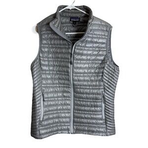 Patagonia Ultralight Down Vest Large Womens Silver Gray Lightweight Zip Up NEW